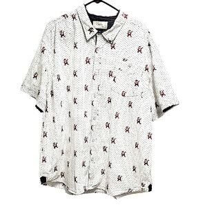 Free Planet Men's White Button Front Shirt with Dancing Santa Pattern Size 4X